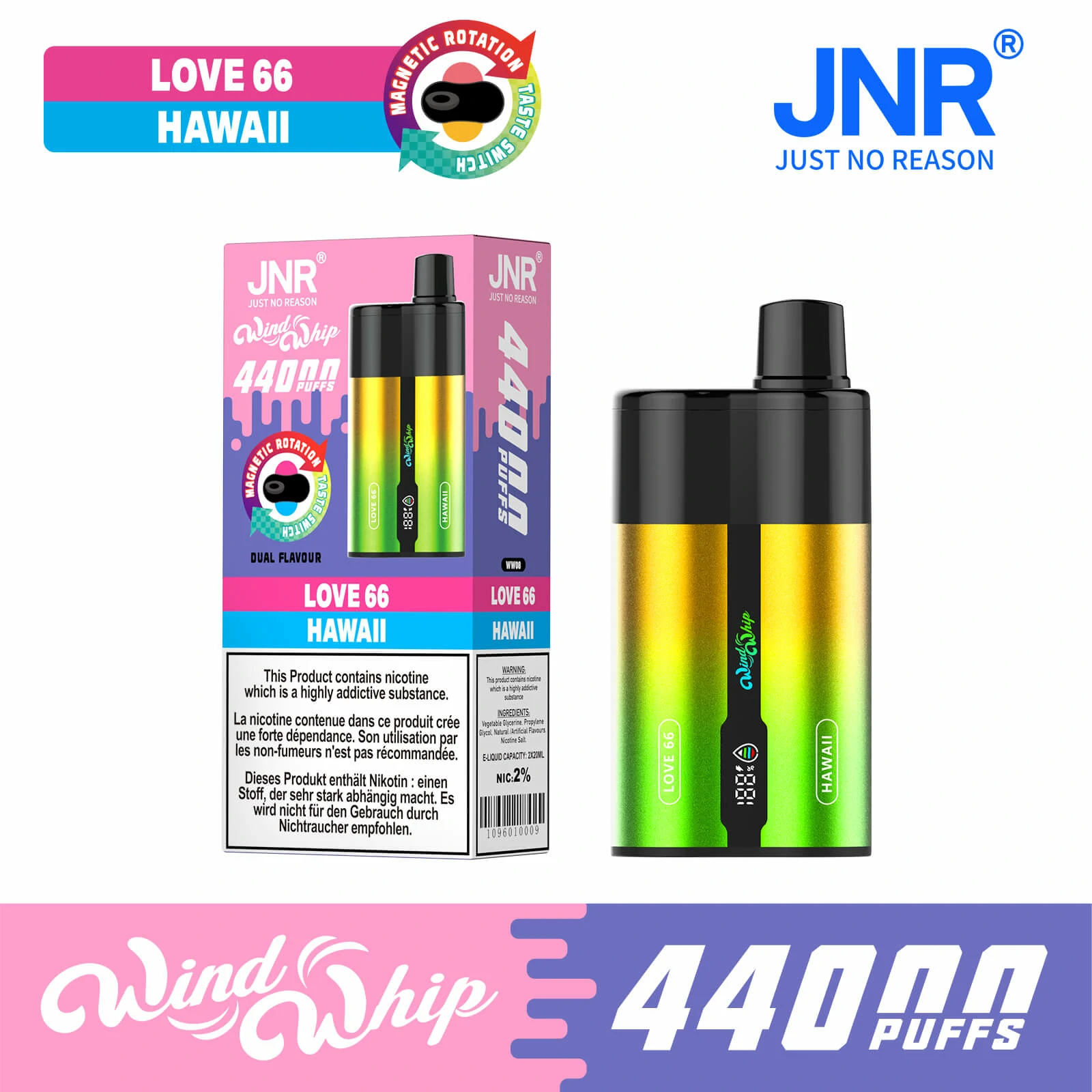 JNR Wind Whip 44000 44K Bouffées Dual saveur Vape jetable - image 9