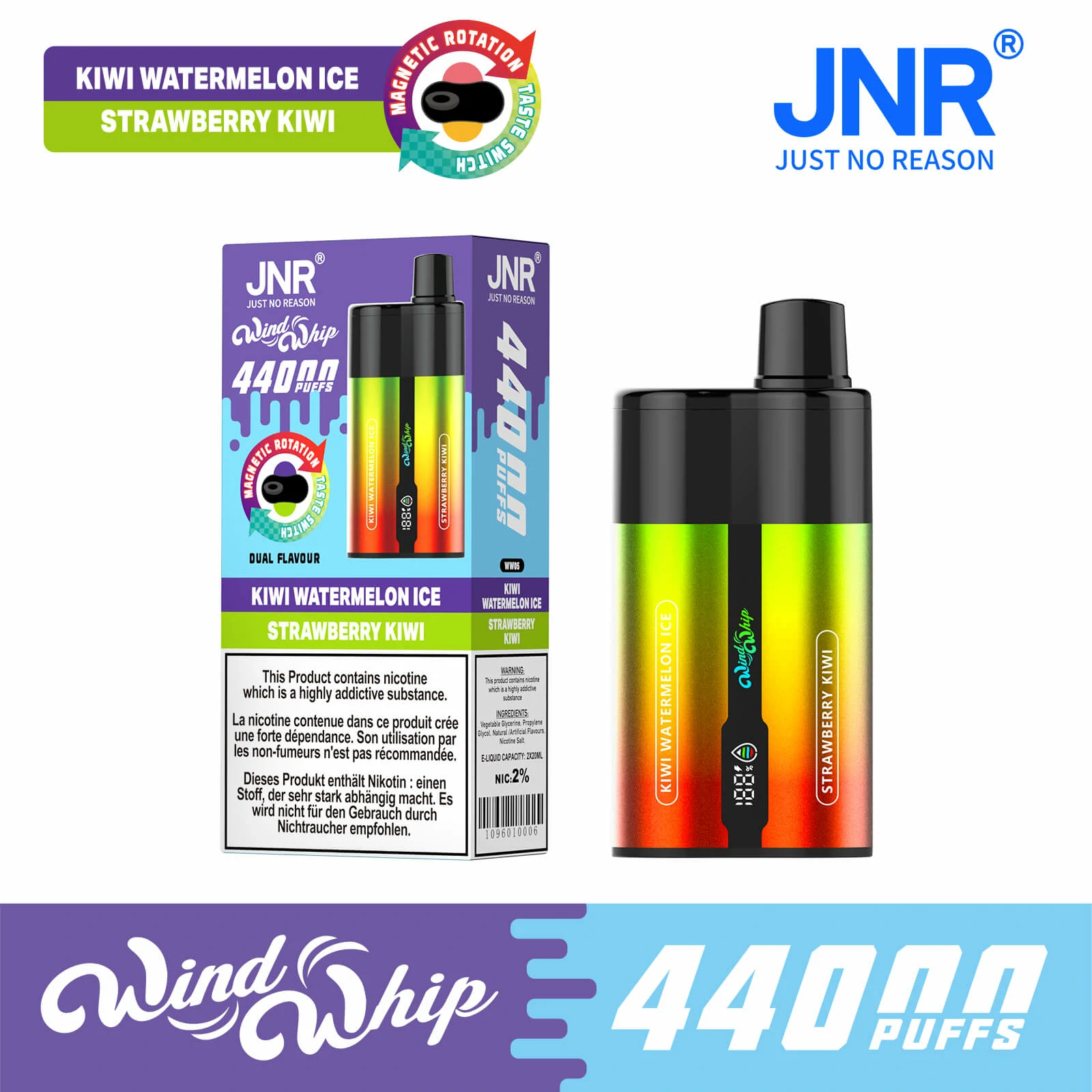 JNR Wind Whip 44000 44K Bouffées Dual saveur Vape jetable - image 6