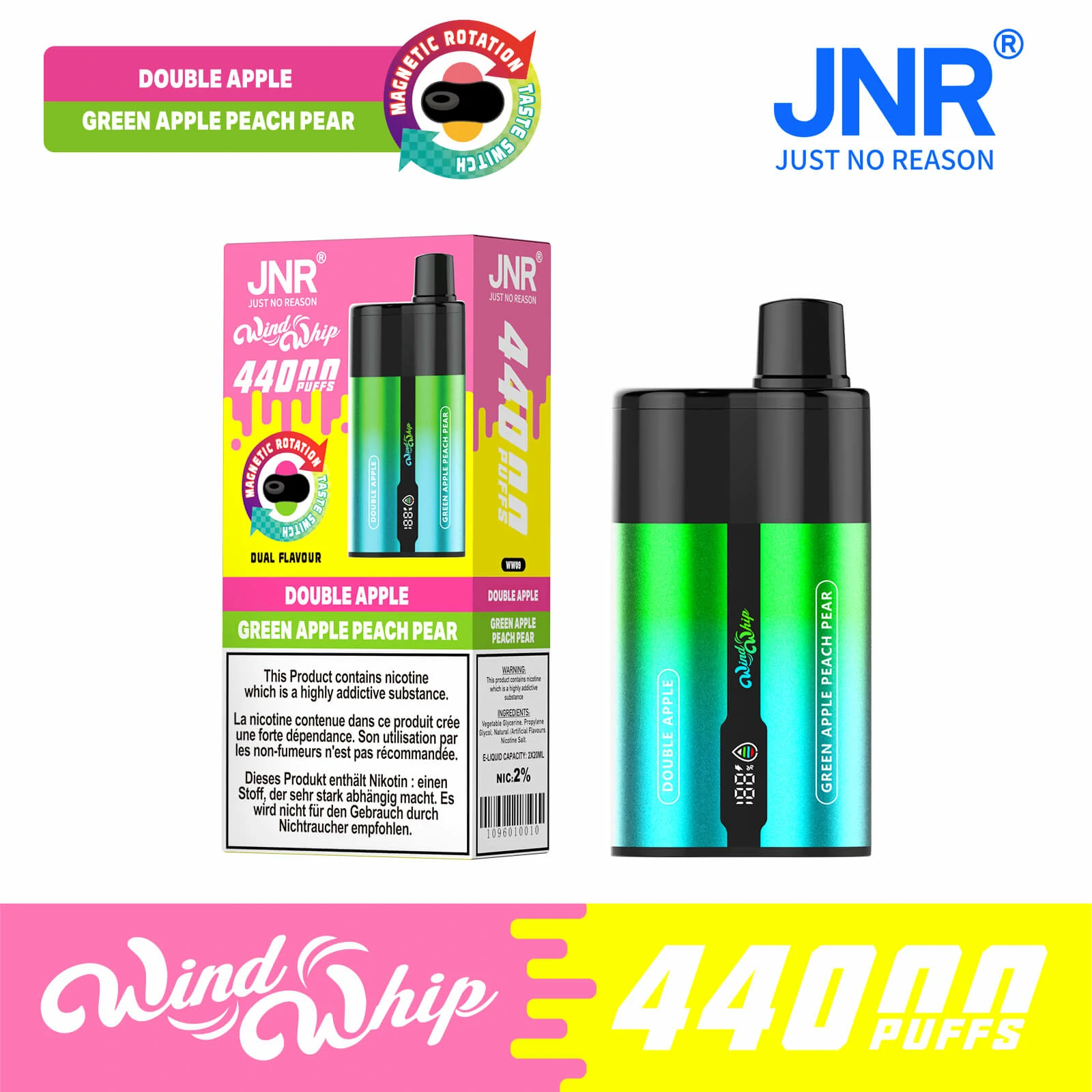 JNR Wind Whip 44000 44K Bouffées Dual saveur Vape jetable - image 10