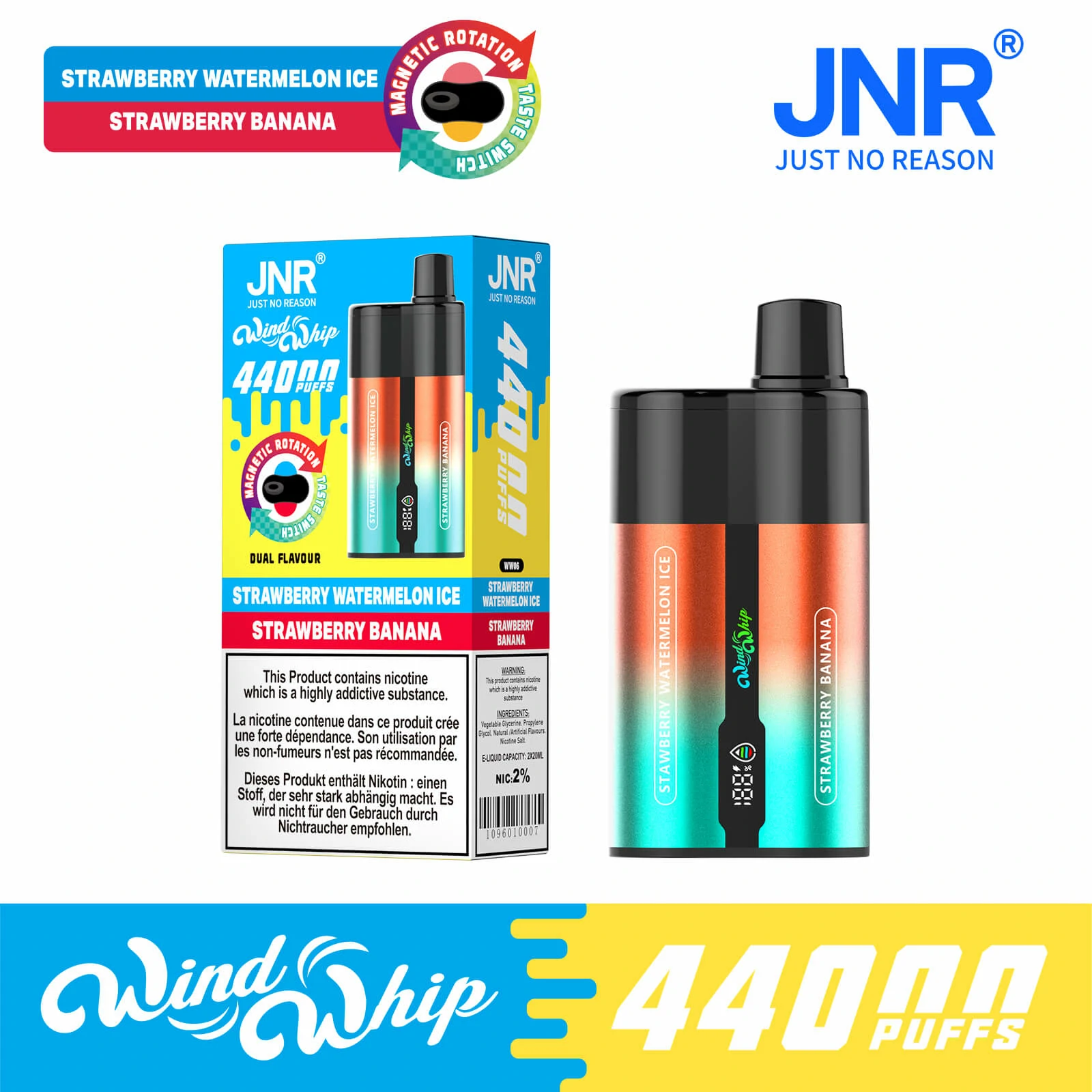 JNR Wind Whip 44000 44K Bouffées Dual saveur Vape jetable - image 8