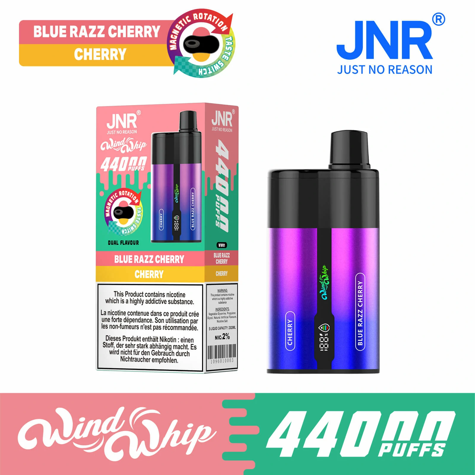 JNR Wind Whip 44000 44K Bouffées Dual saveur Vape jetable - image 2