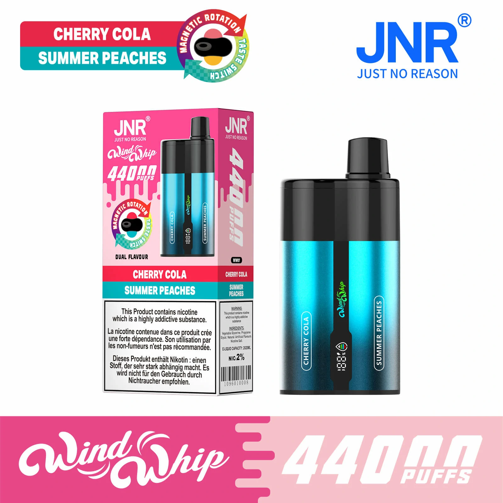 JNR Wind Whip 44000 44K Bouffées Dual saveur Vape jetable - image 7