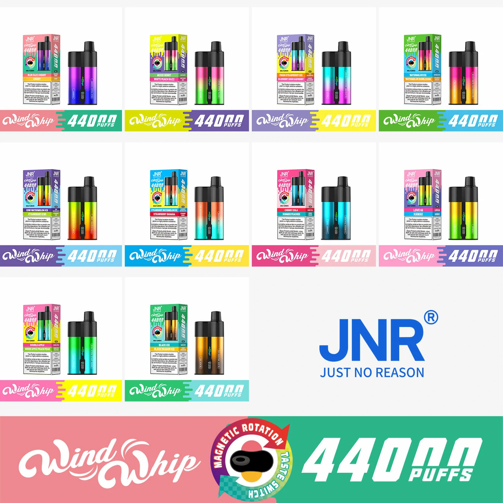 JNR Wind Whip 44000 44K Bouffées Dual saveur Vape jetable - image 12