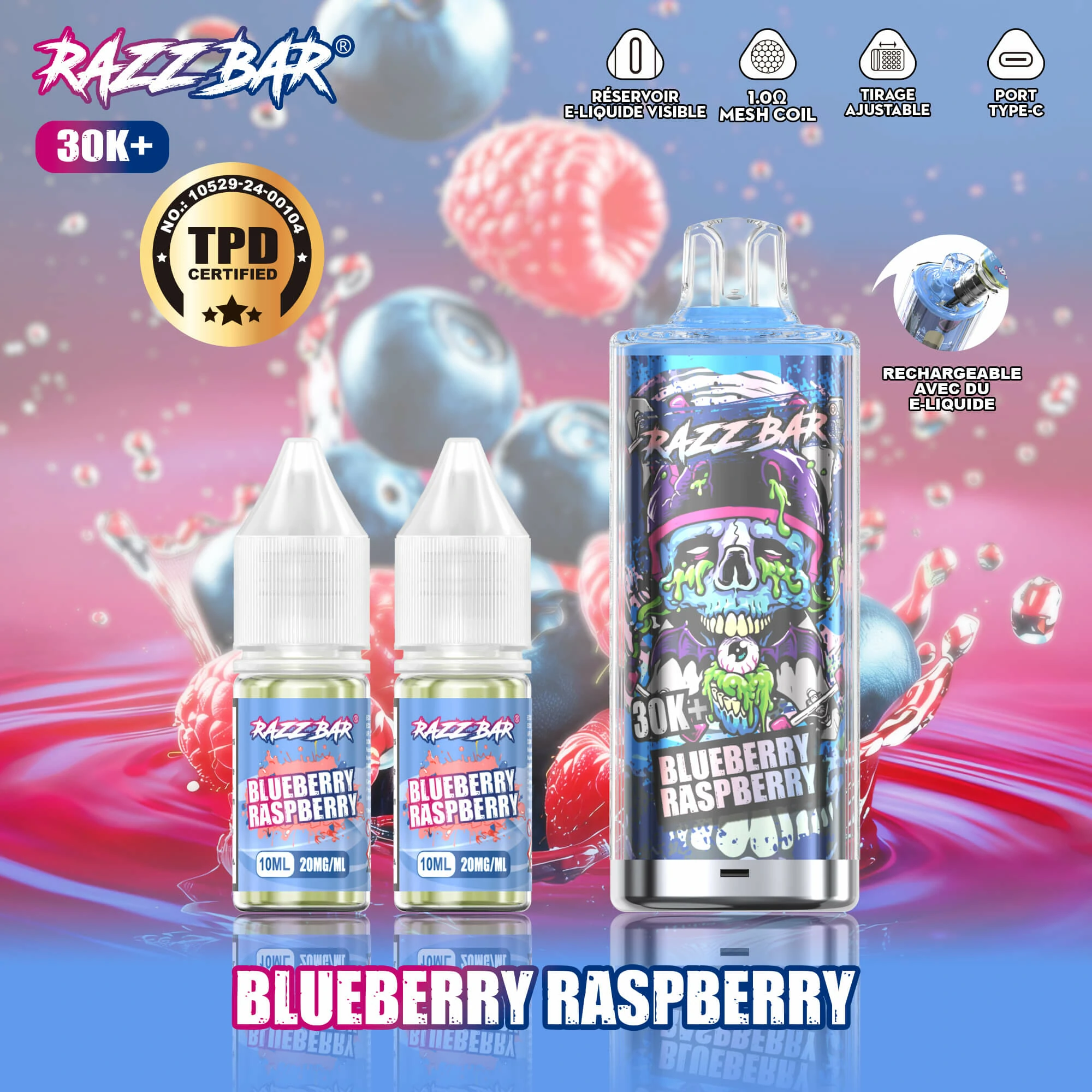 Razz Bar + 30000 30K Bouffées Vape jetable - image 15