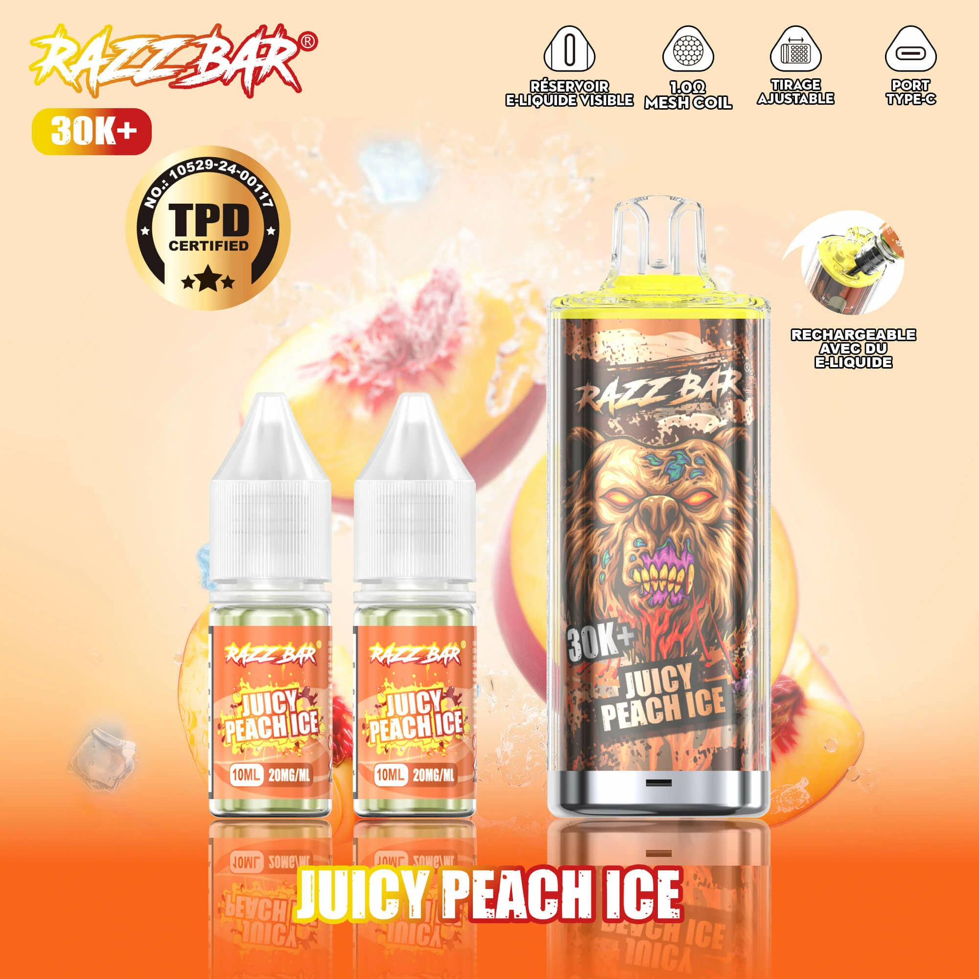 Razz Bar + 30000 30K Bouffées Vape jetable