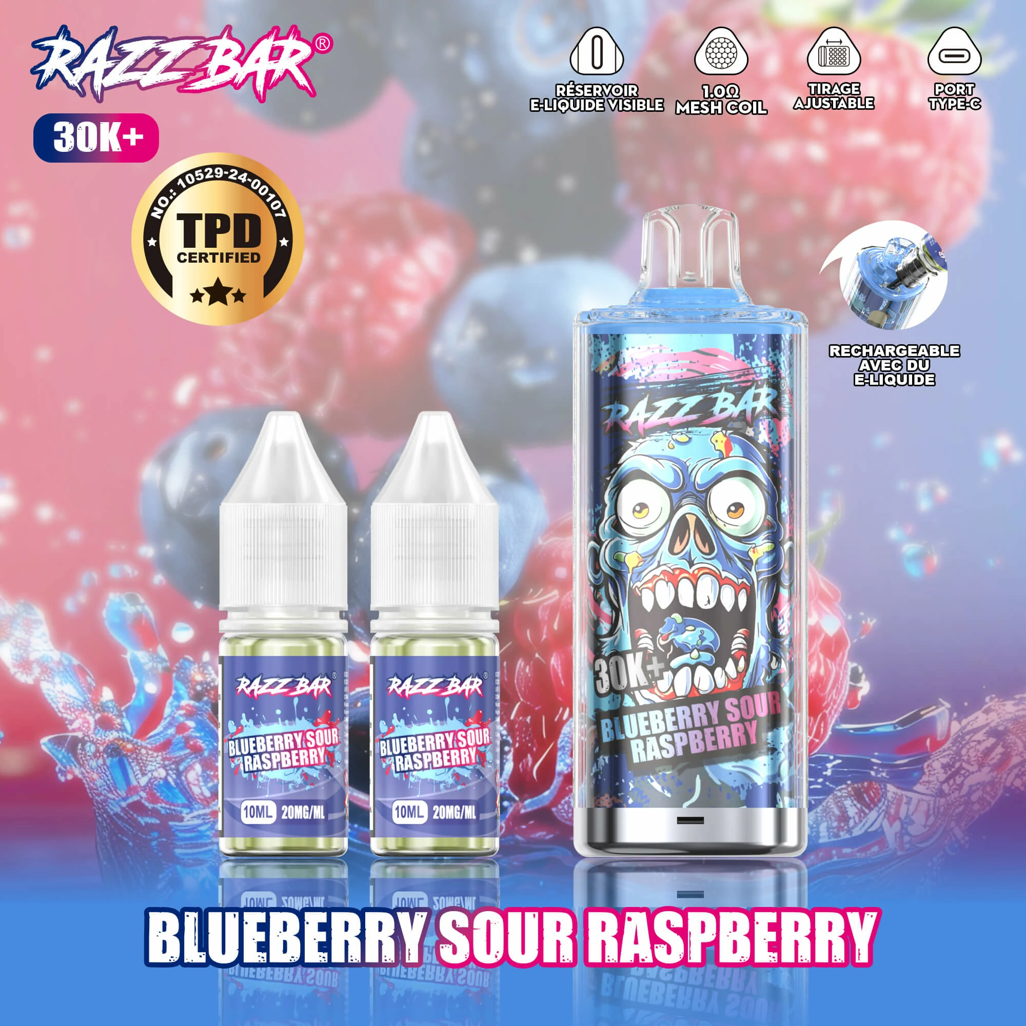 Razz Bar + 30000 30K Bouffées Vape jetable - image 12