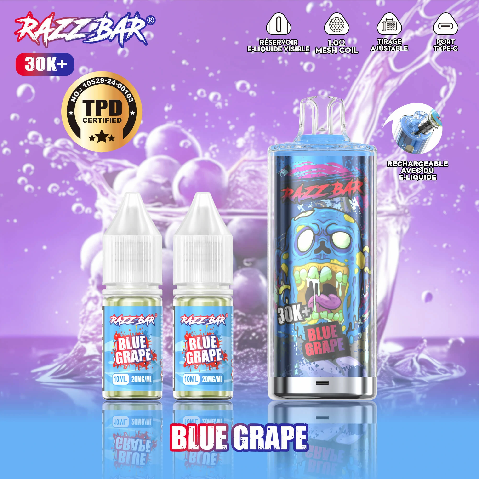 Razz Bar + 30000 30K Bouffées Vape jetable - image 5