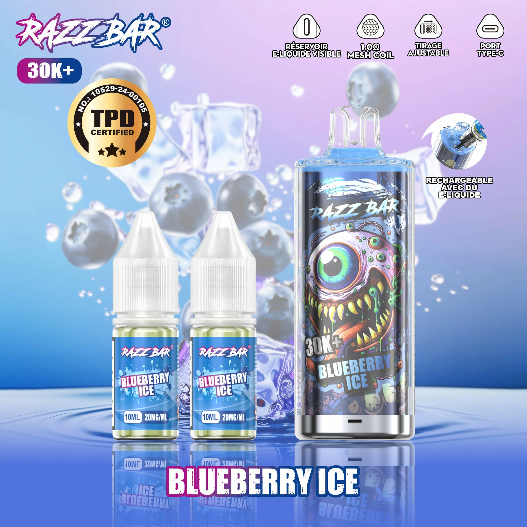 Razz Bar + 30000 30K Bouffées Vape jetable - image 8