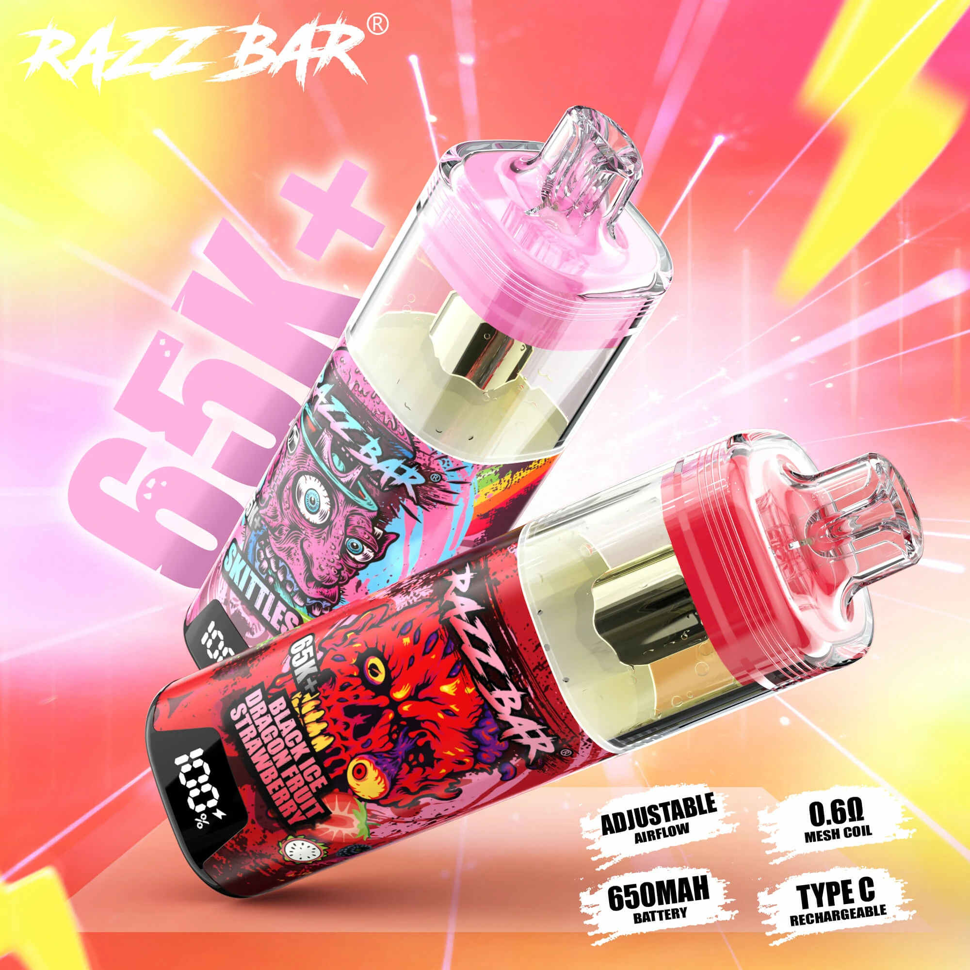 Razz Bar 65000 65K Bouffées Crystal Smart Screen Vape jetable - image 3