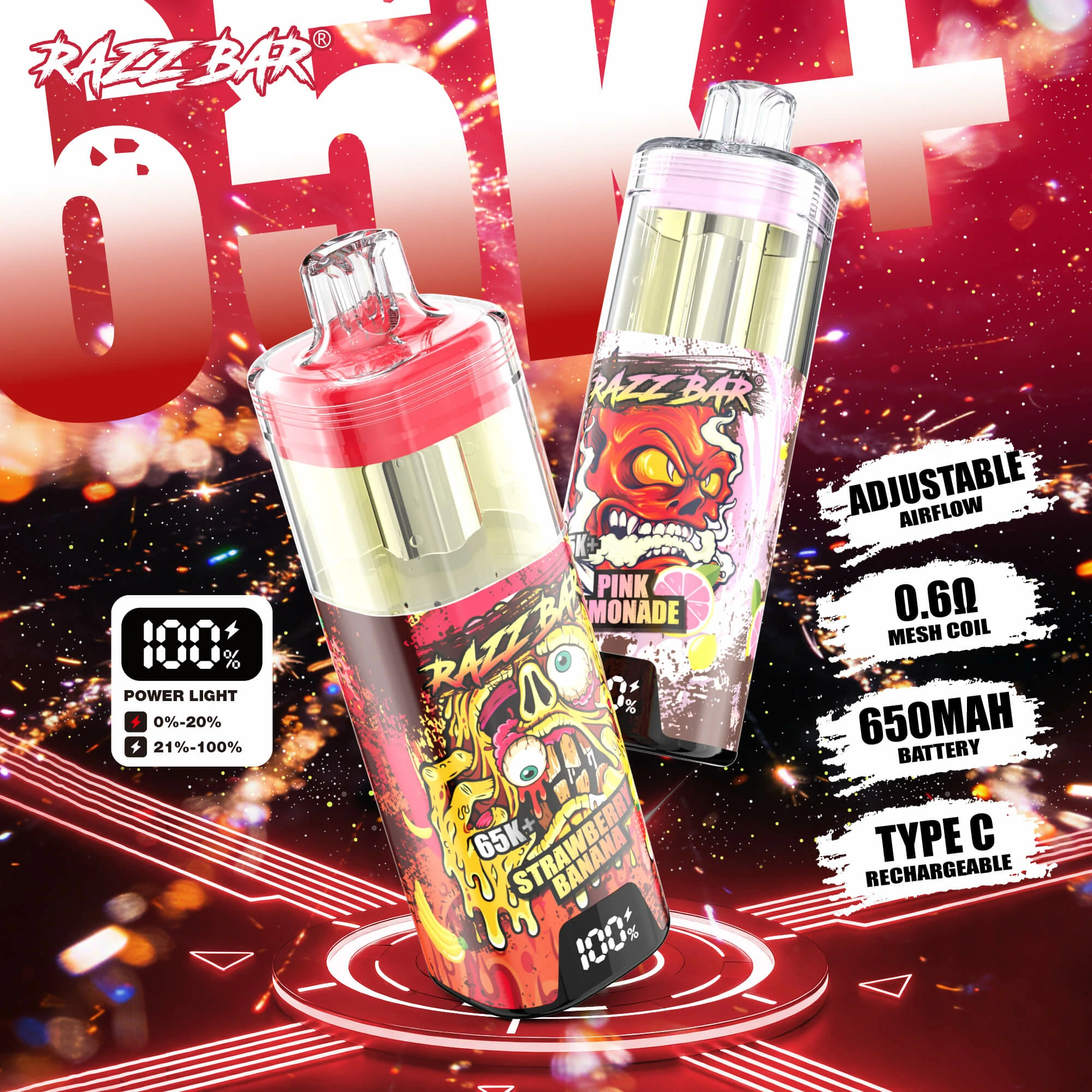 Razz Bar 65000 65K Bouffées Crystal Smart Screen Vape jetable - image 4