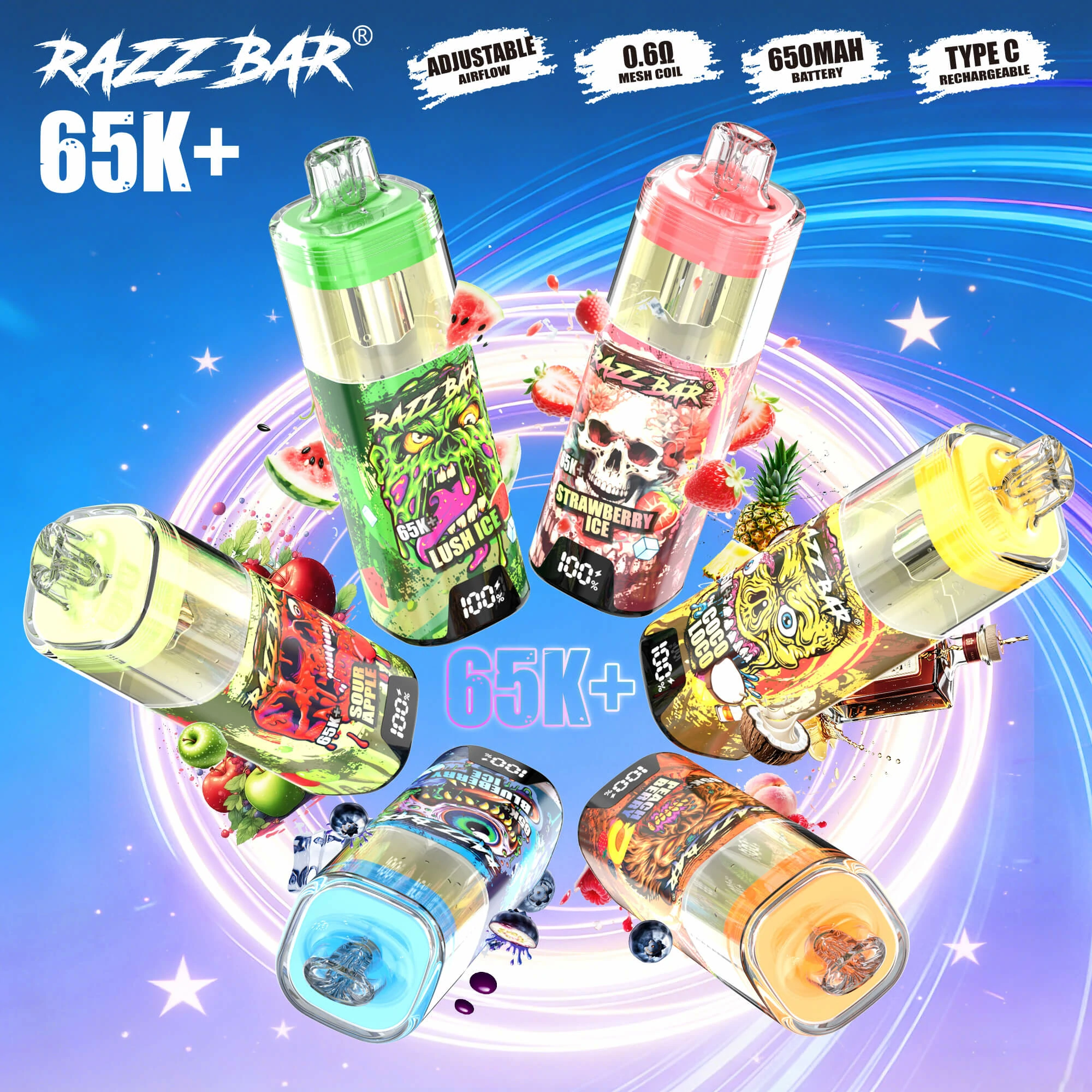 Razz Bar 65000 65K Bouffées Crystal Smart Screen Vape jetable - image 5