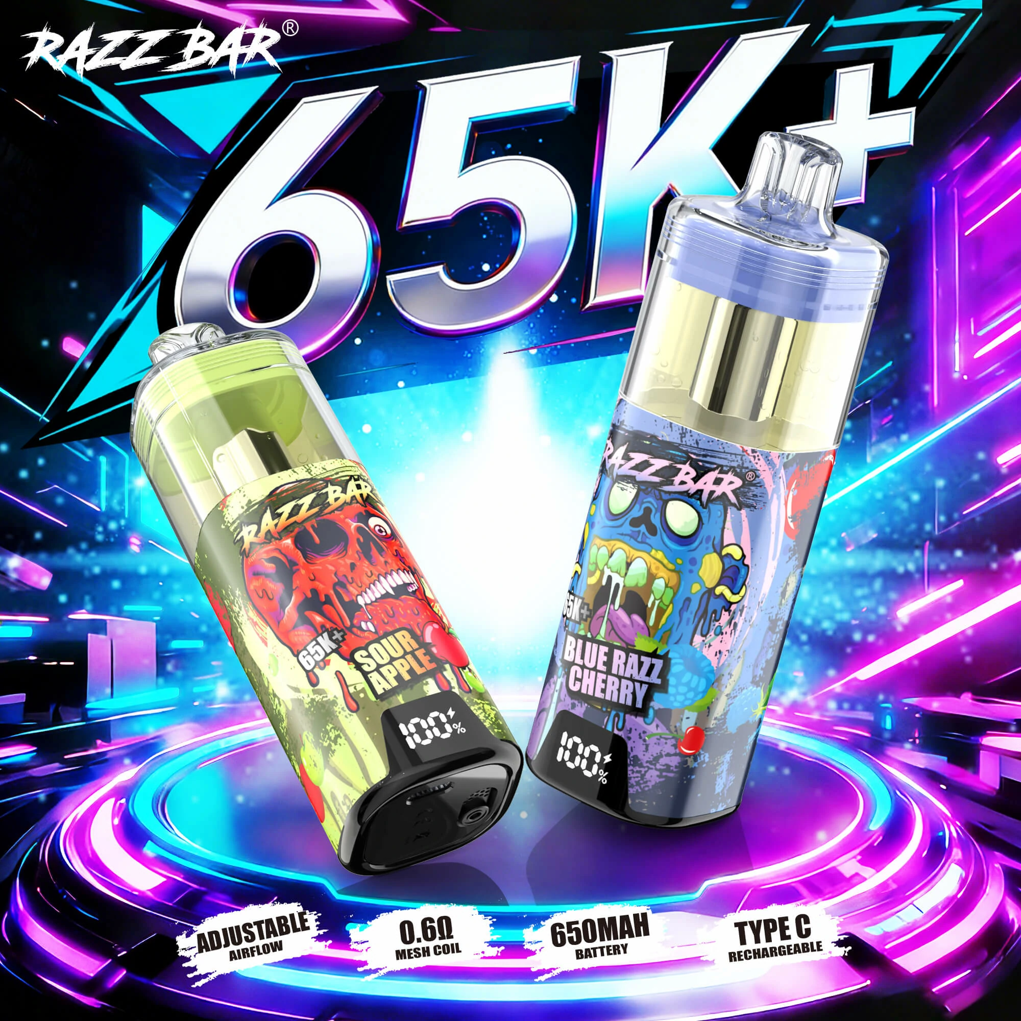 Razz Bar 65000 65K Bouffées Crystal Smart Screen Vape jetable - image 2