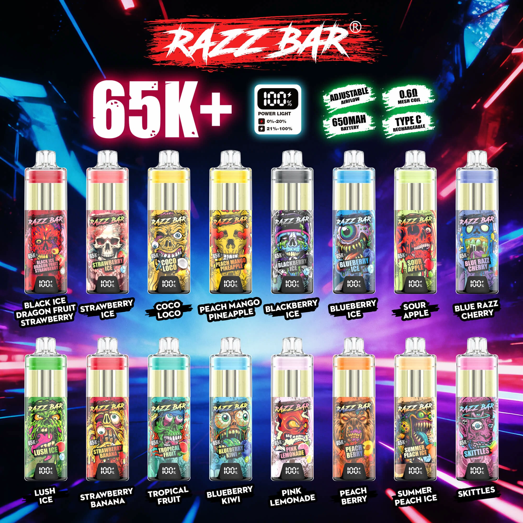 Razz Bar 65000 65K Bouffées Crystal Smart Screen Vape jetable - image 8
