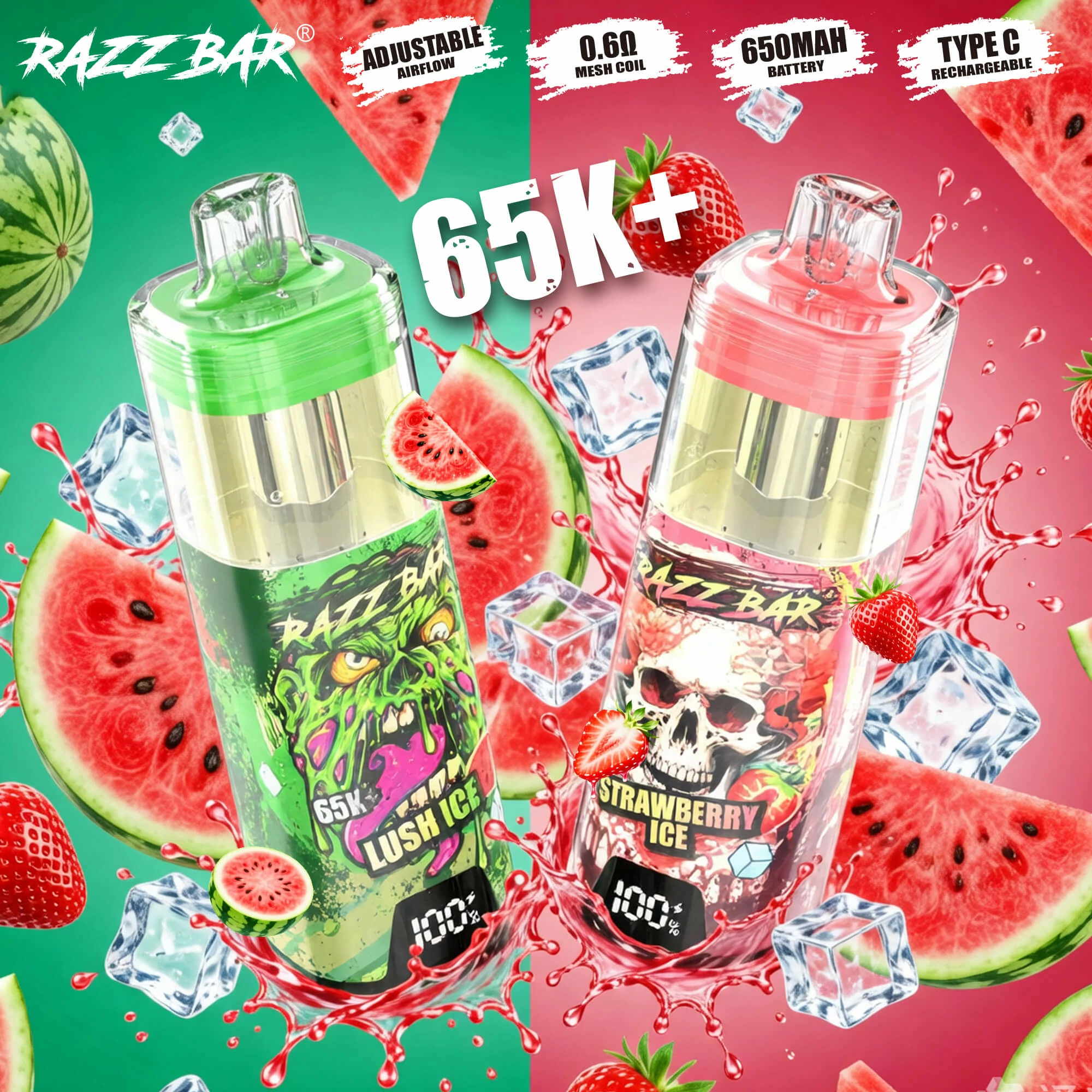 Razz Bar 65000 65K Bouffées Crystal Smart Screen Vape jetable - image 6