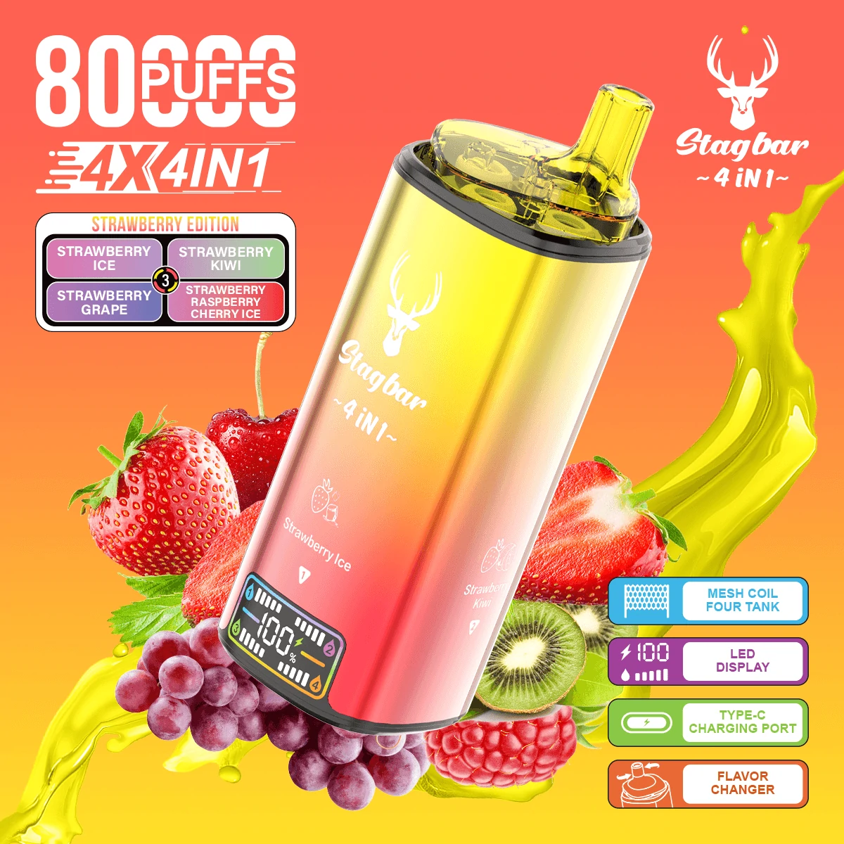Stag Bar 80000 80K Bouffées 4-in-1 Écran LCD Vape jetable - image 2