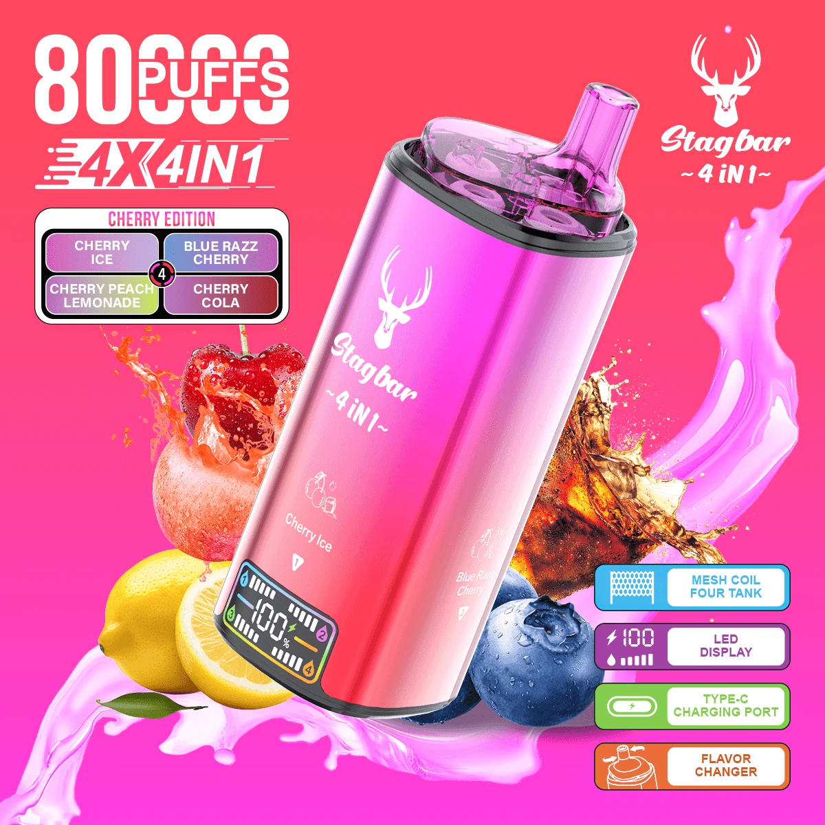 Stag Bar 80000 80K Bouffées 4-in-1 Écran LCD Vape jetable - image 4