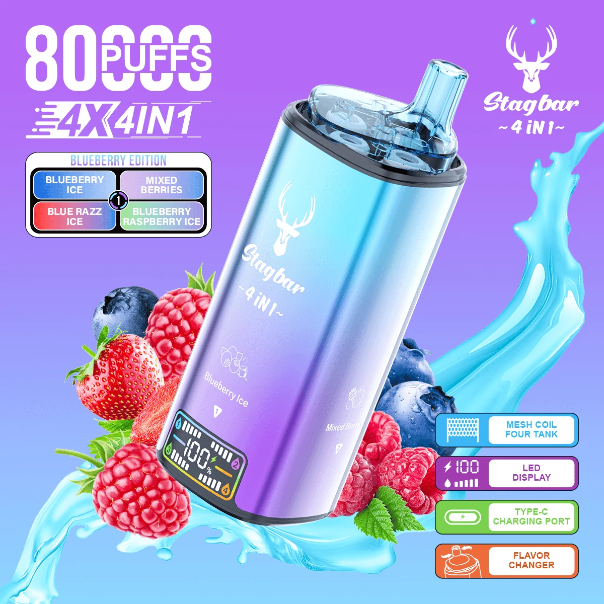 Stag Bar 80000 80K Bouffées 4-in-1 Écran LCD Vape jetable - image 3