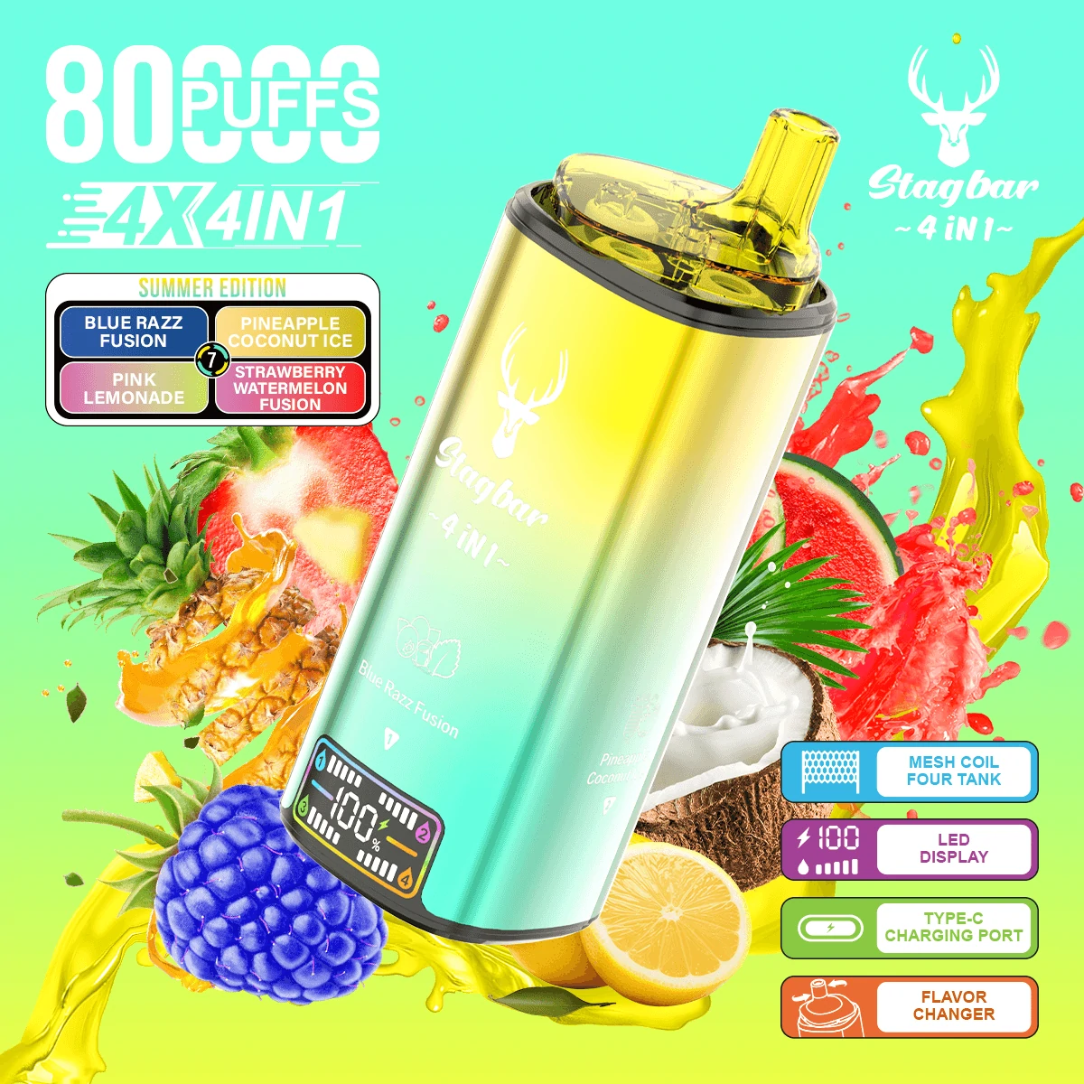 Stag Bar 80000 80K Bouffées 4-in-1 Écran LCD Vape jetable - image 5