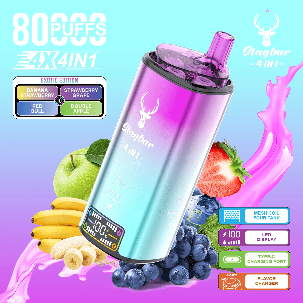 Stag Bar 80000 80K Bouffées 4-in-1 Écran LCD Vape jetable - image 9