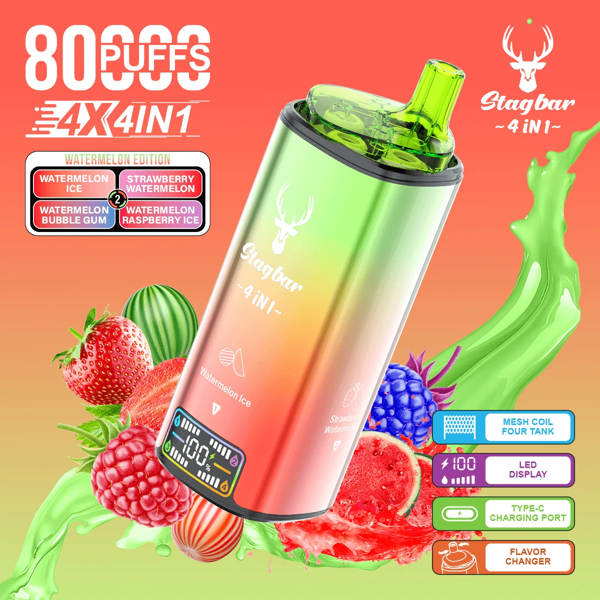 Stag Bar 80000 80K Bouffées 4-in-1 Écran LCD Vape jetable - image 10