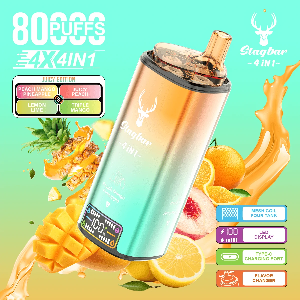 Stag Bar 80000 80K Bouffées 4-in-1 Écran LCD Vape jetable - image 8