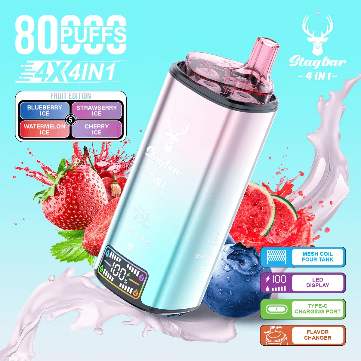 Stag Bar 80000 80K Bouffées 4-in-1 Écran LCD Vape jetable - image 7