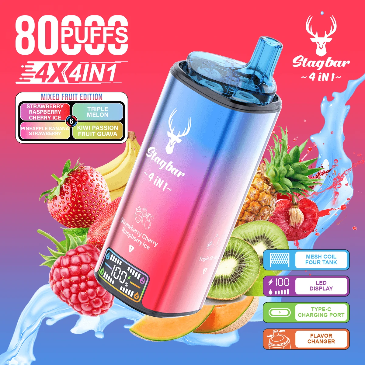 Stag Bar 80000 80K Bouffées 4-in-1 Écran LCD Vape jetable - image 11