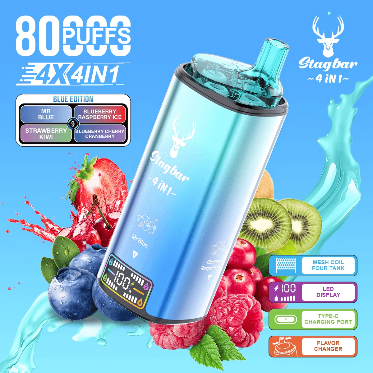 Stag Bar 80000 80K Bouffées 4-in-1 Écran LCD Vape jetable - image 6