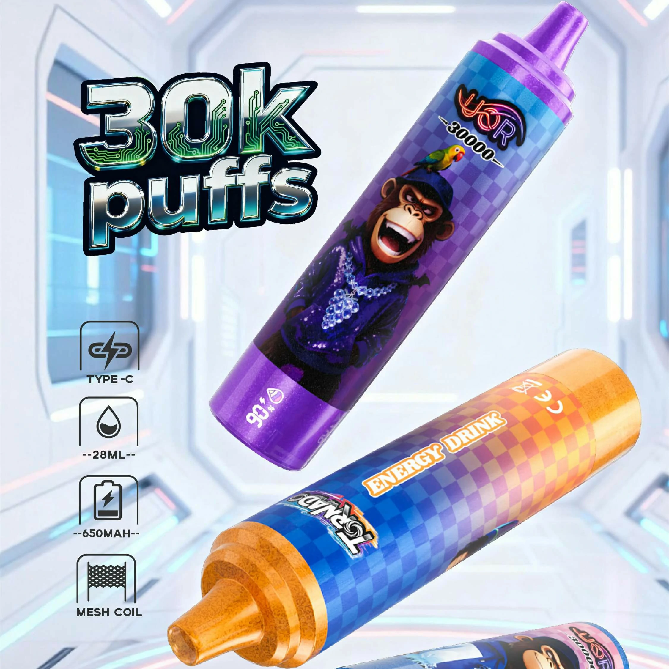 UOR Tornado 30000 30K Bouffées LED Display Vape Jetable