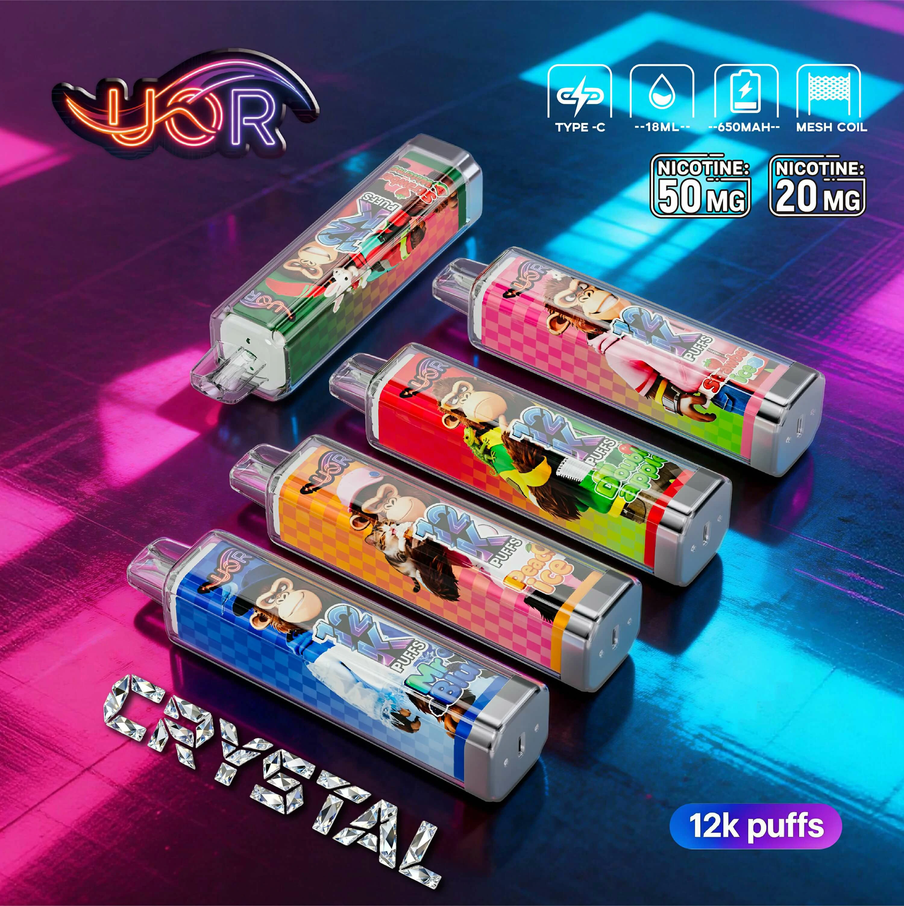 UOR Crystal 12000 12K Bouffées RGB Light Vape jetable