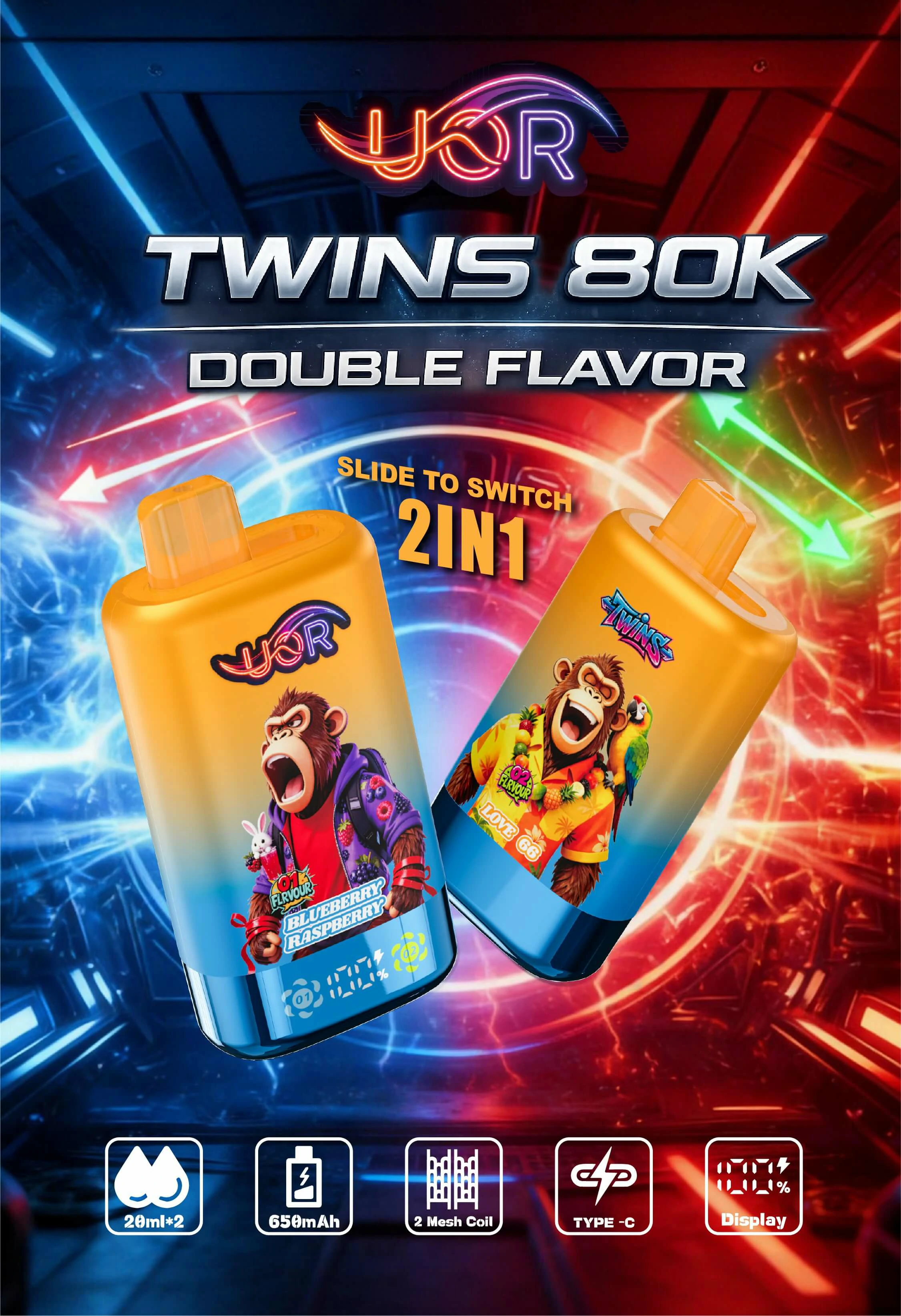 UOR Twins 80000 80K Bouffées 2-in-1 Vape jetable - image 2