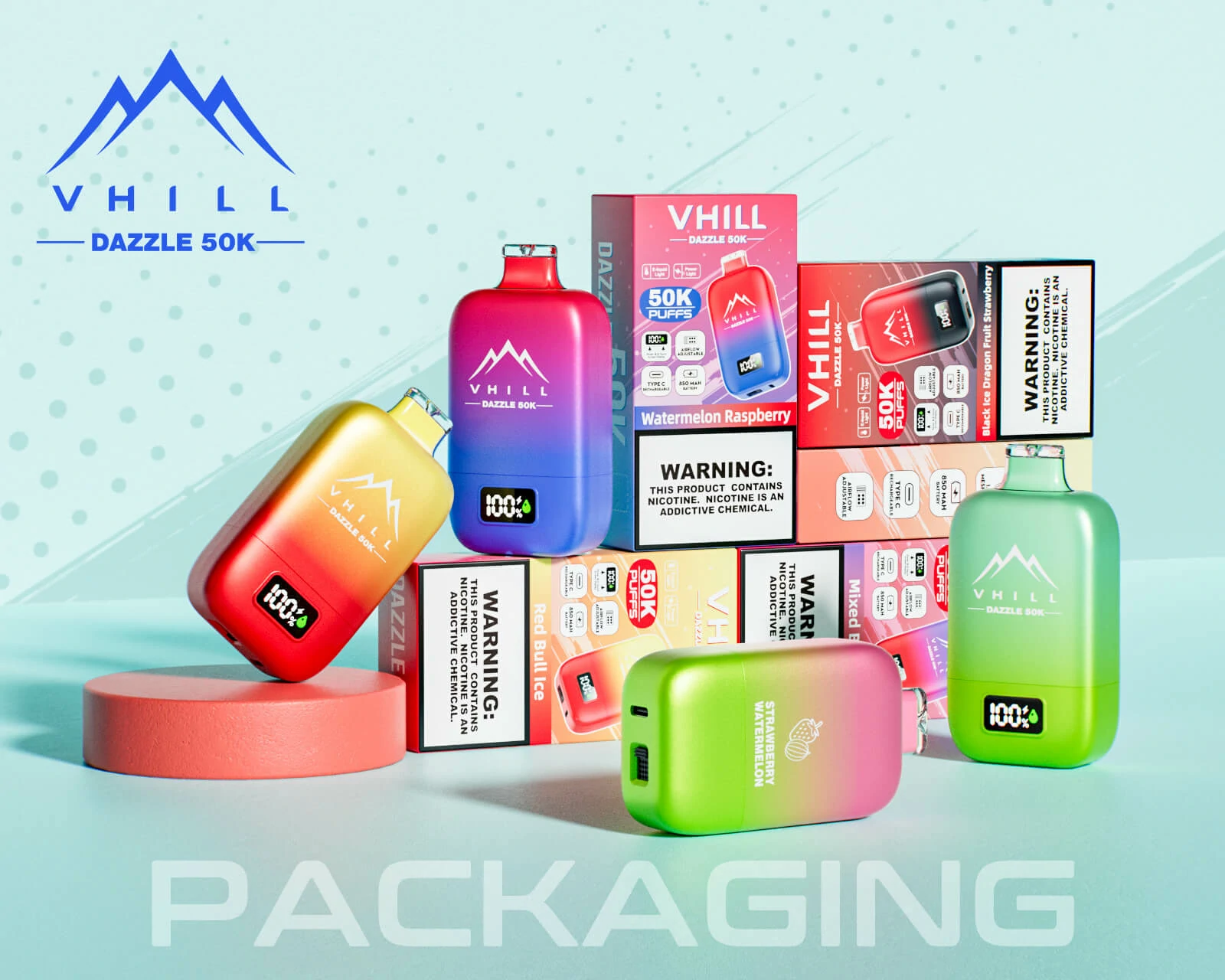 VHILL DAZZLE 50000 50K Bouffées Écran LCD Vape Jetable
