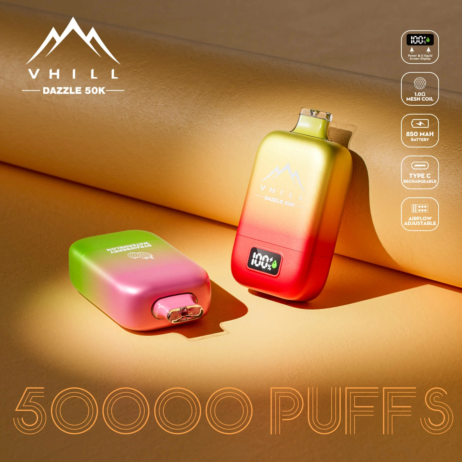 VHILL DAZZLE 50000 50K Bouffées Écran LCD Vape Jetable - image 2