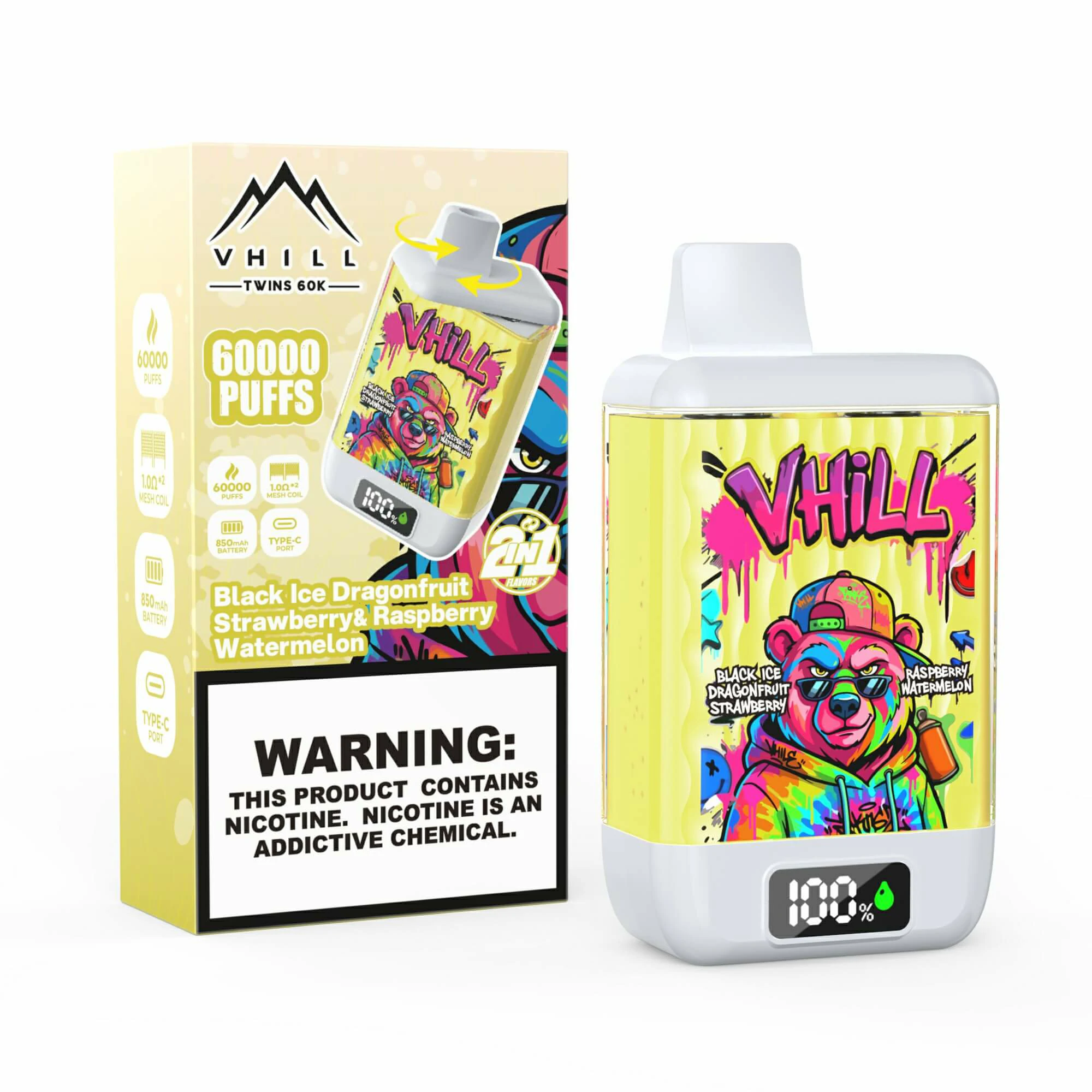 VHILL Twins 60000 60K Bouffées 2-in-1 Vape jetable - image 2