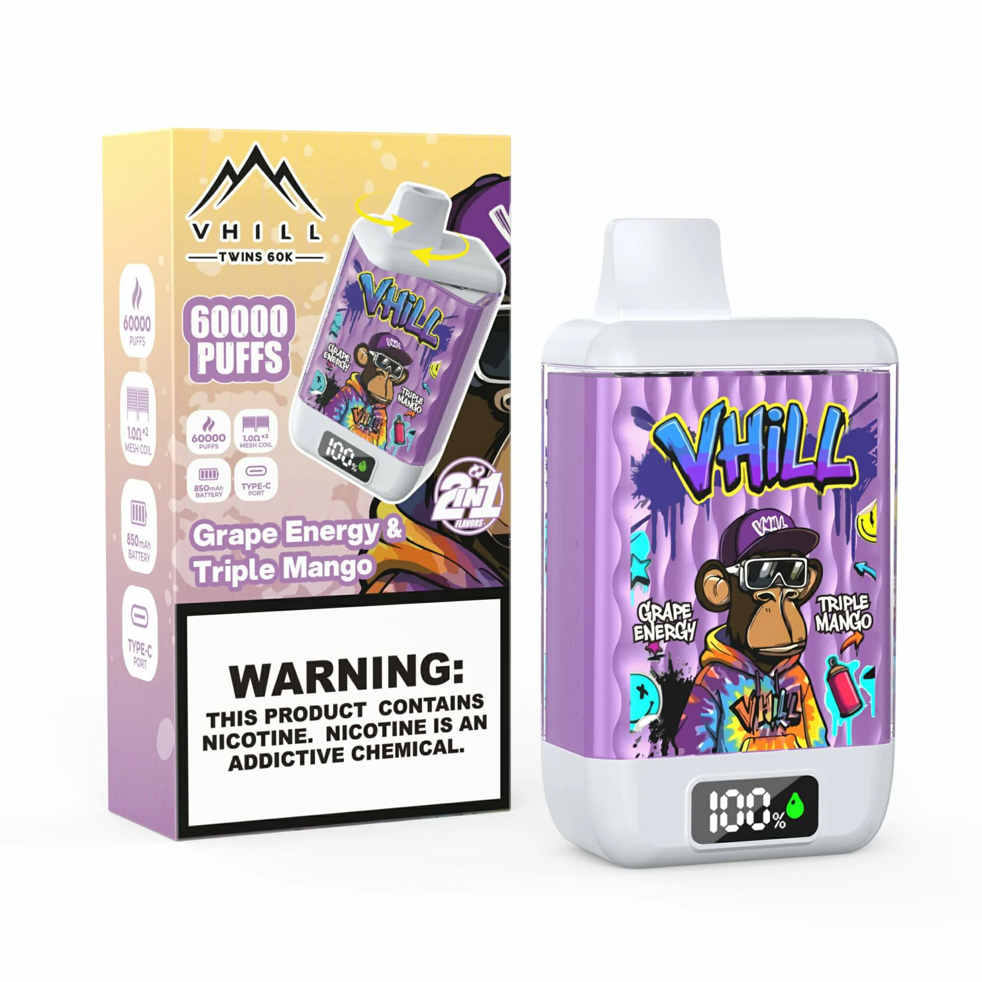VHILL Twins 60000 60K Bouffées 2-in-1 Vape jetable - image 3