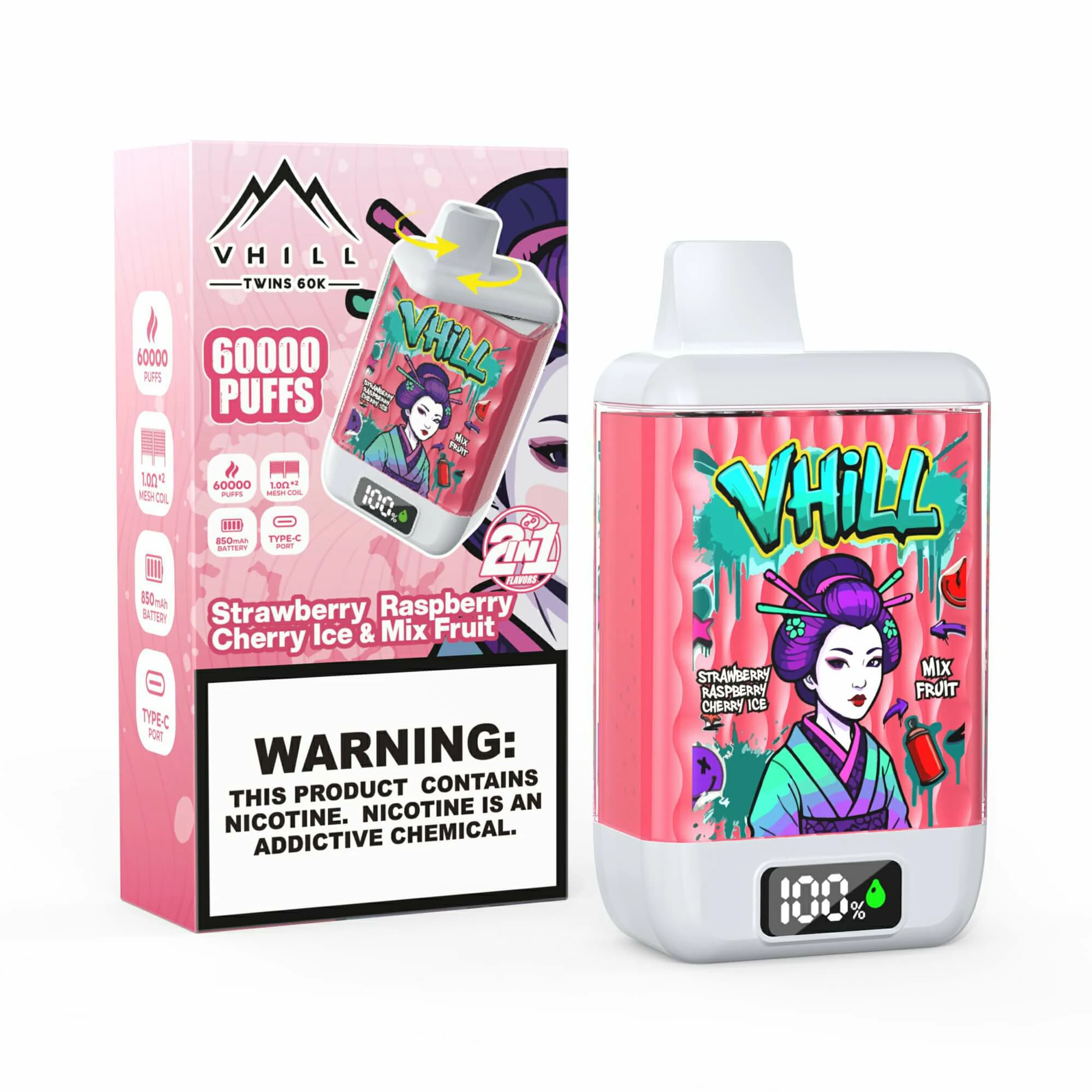VHILL Twins 60000 60K Bouffées 2-in-1 Vape jetable