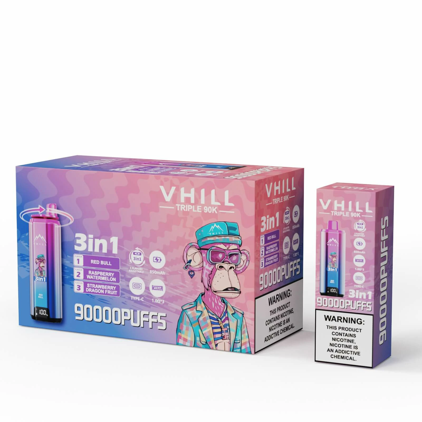 VHILL TRIPLE 90000 90K Bouffées 3-in-1 Vape jetable - image 5