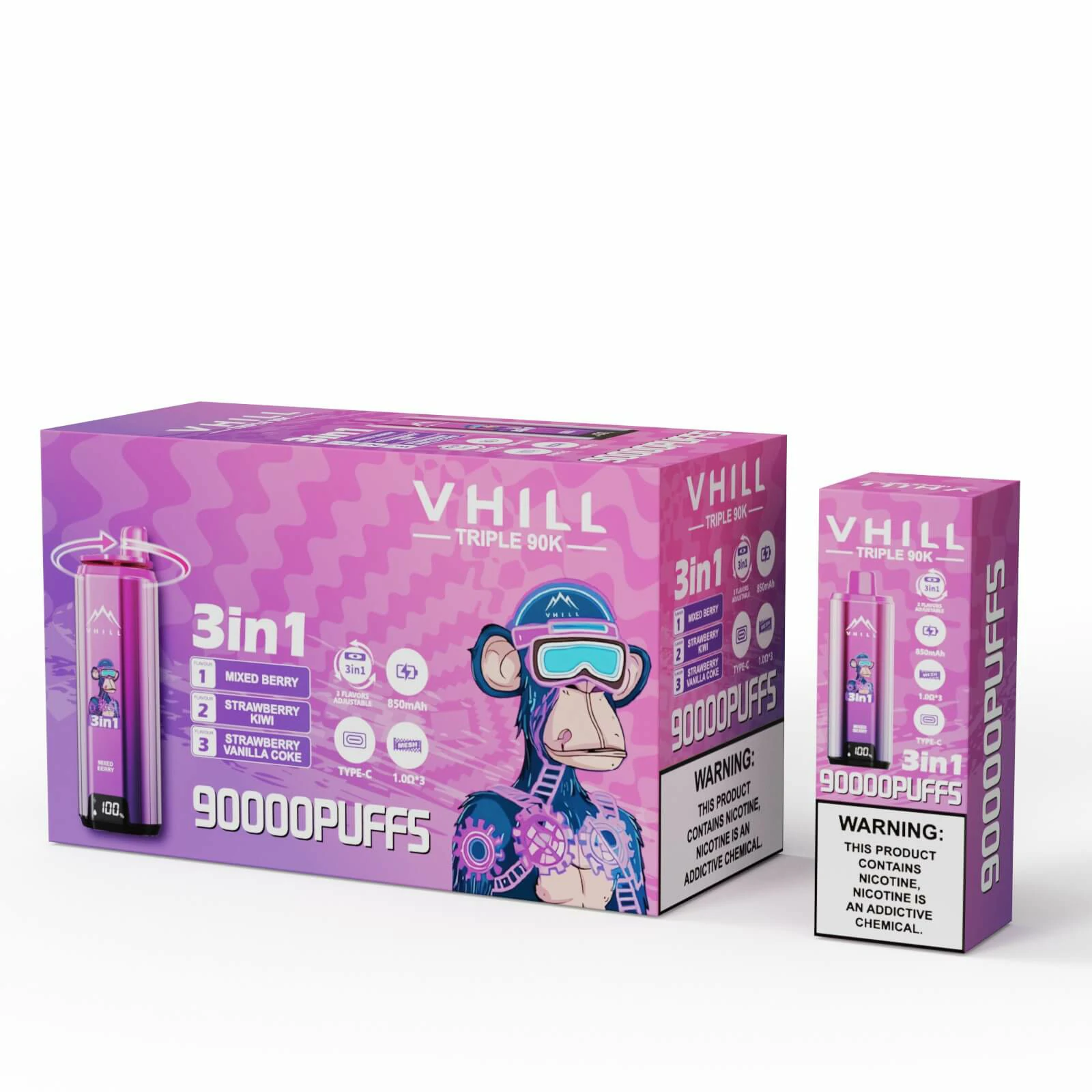 VHILL TRIPLE 90000 90K Bouffées 3-in-1 Vape jetable - image 4