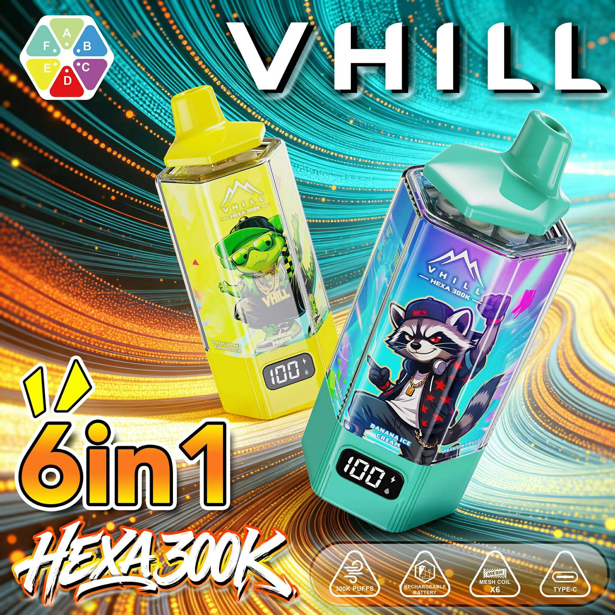 VHILL HEXA 300000 300K Bouffées 6-in-1 Vape jetable - image 13