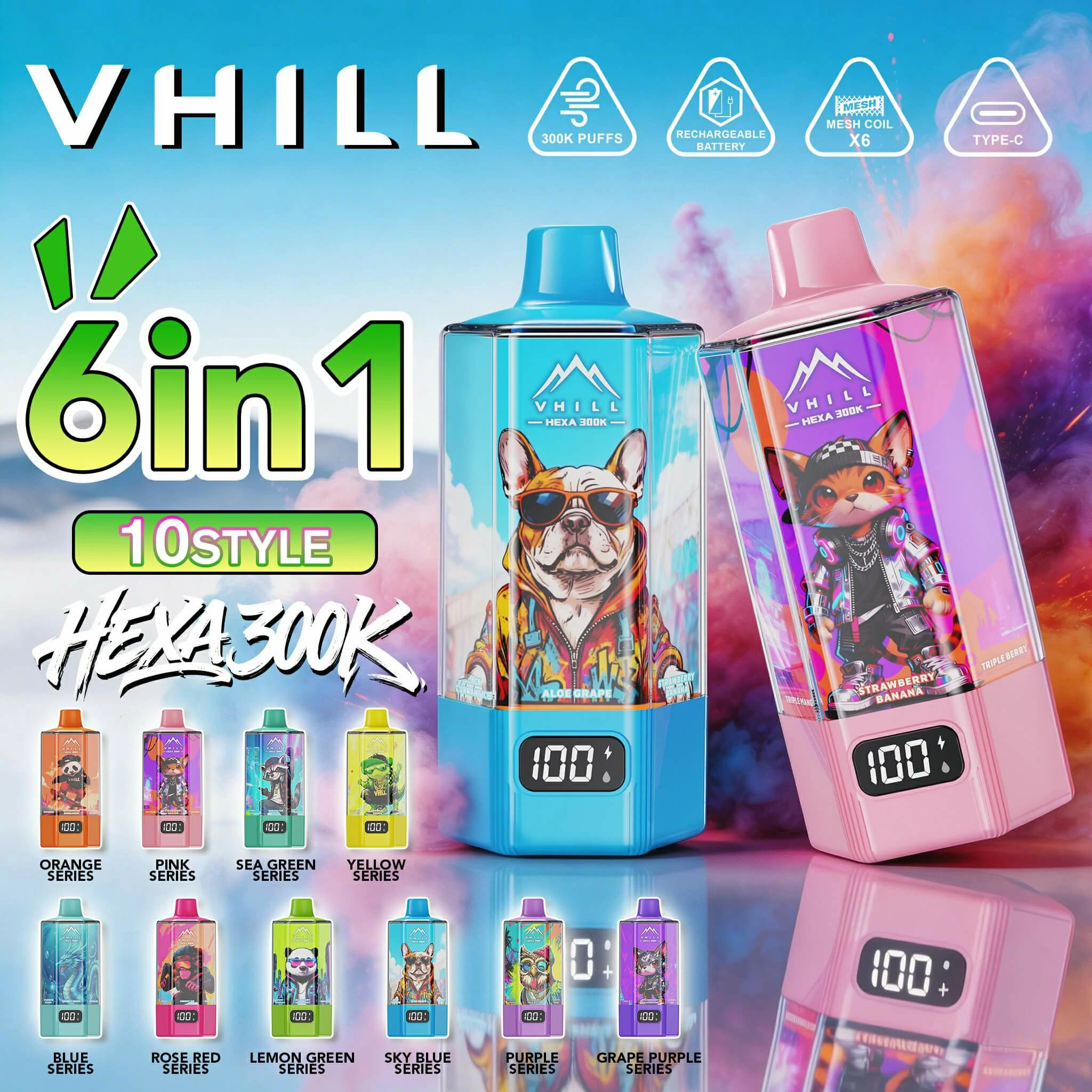 VHILL HEXA 300000 300K Bouffées 6-in-1 Vape jetable - image 14