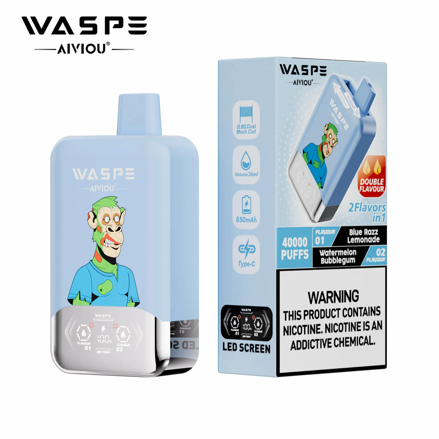 WASPE 2-in-1 40000 40K Bouffées Double Saveur Vape jetable - image 12