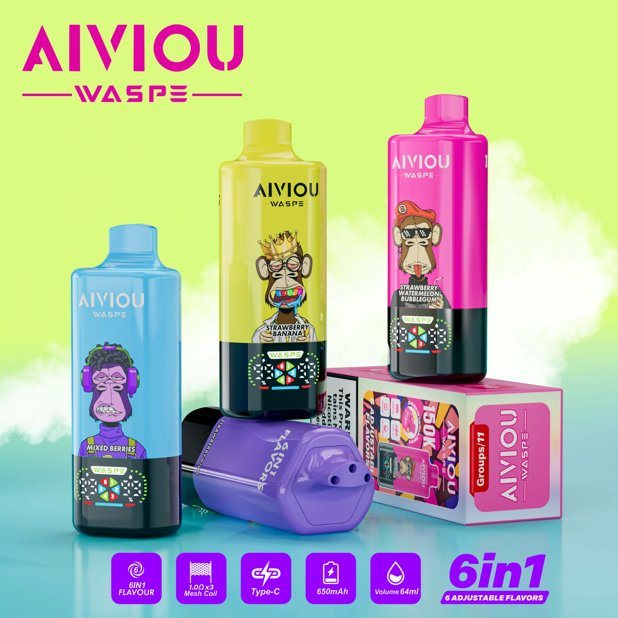 WASPE AIVIOU 150000 150K Bouffées 6-in-1 Vape Jetable