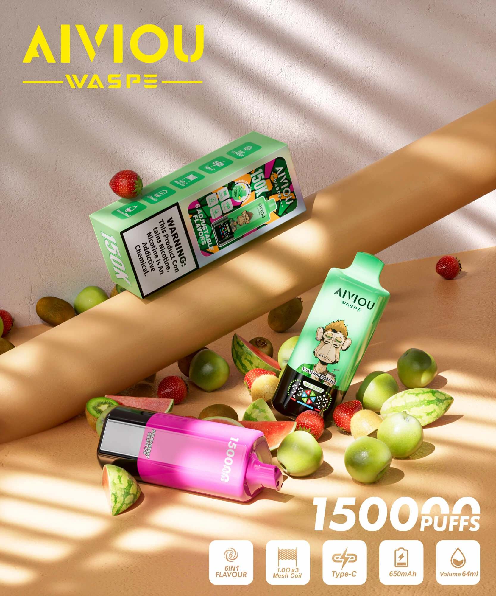 WASPE AIVIOU 150000 150K Bouffées 6-in-1 Vape Jetable - image 2