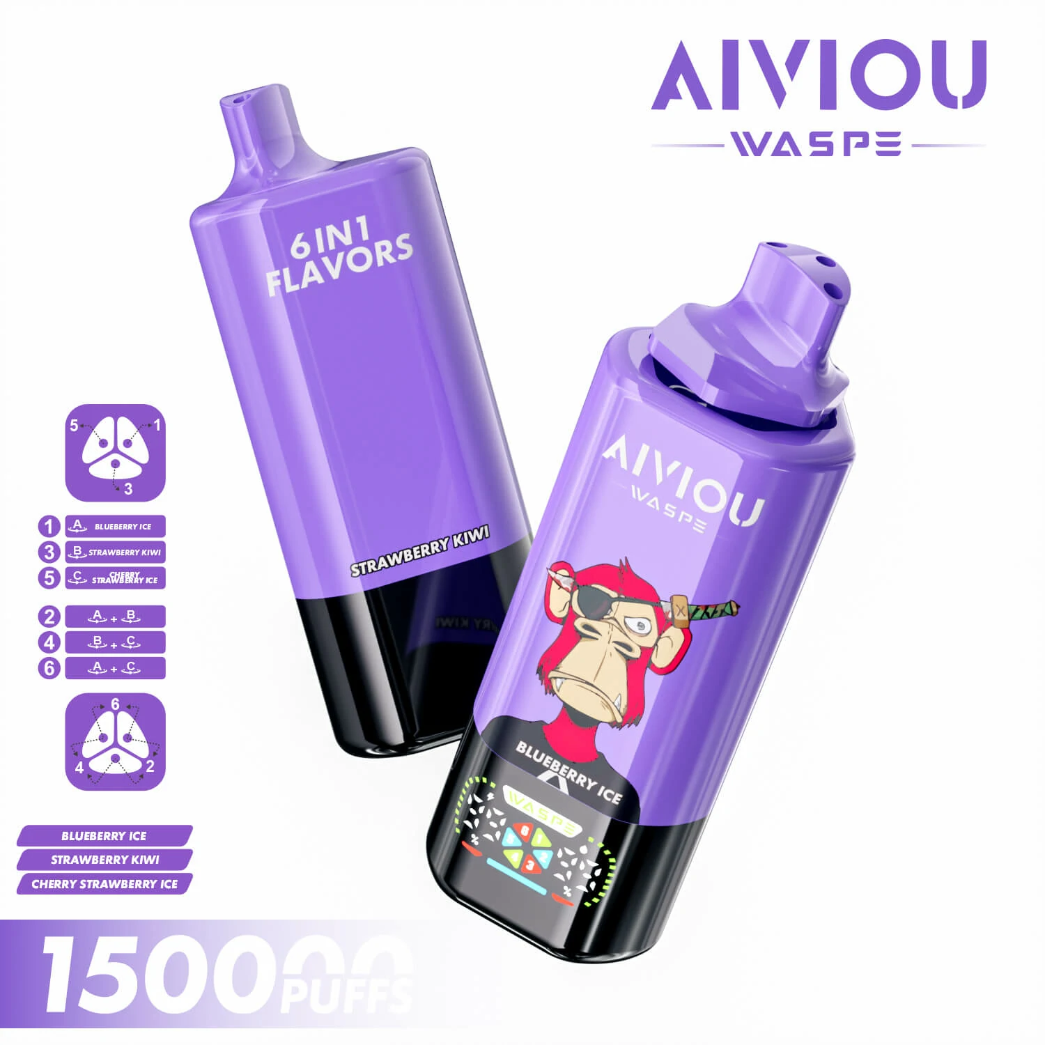 WASPE AIVIOU 150000 150K Bouffées 6-in-1 Vape Jetable - image 4