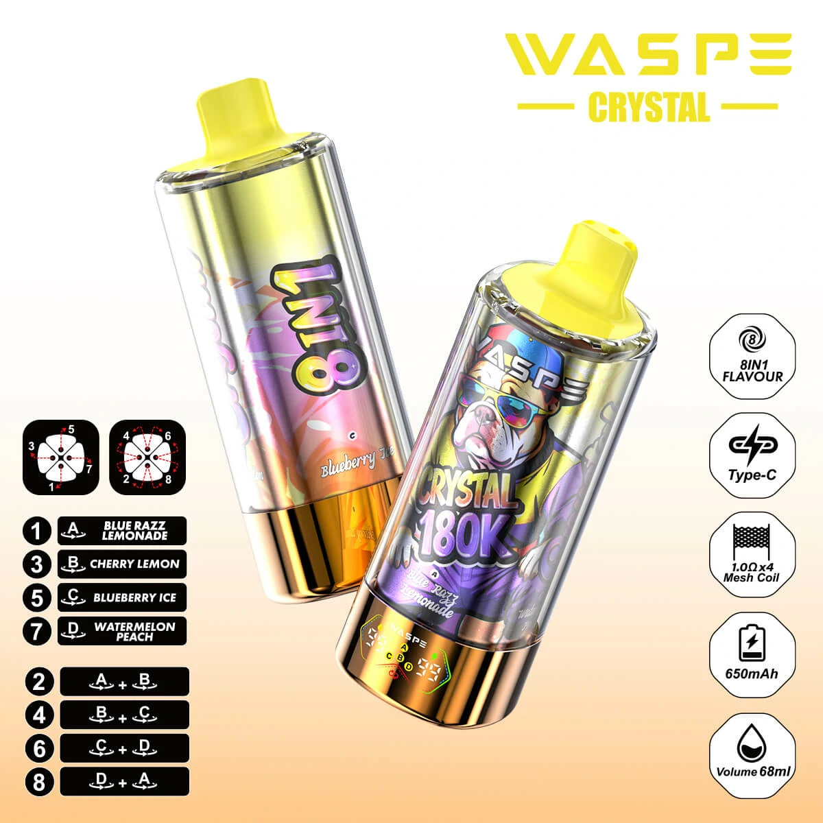WASPE Crystal 180000 180K Bouffées 8-in-1 Vape jetable - image 2