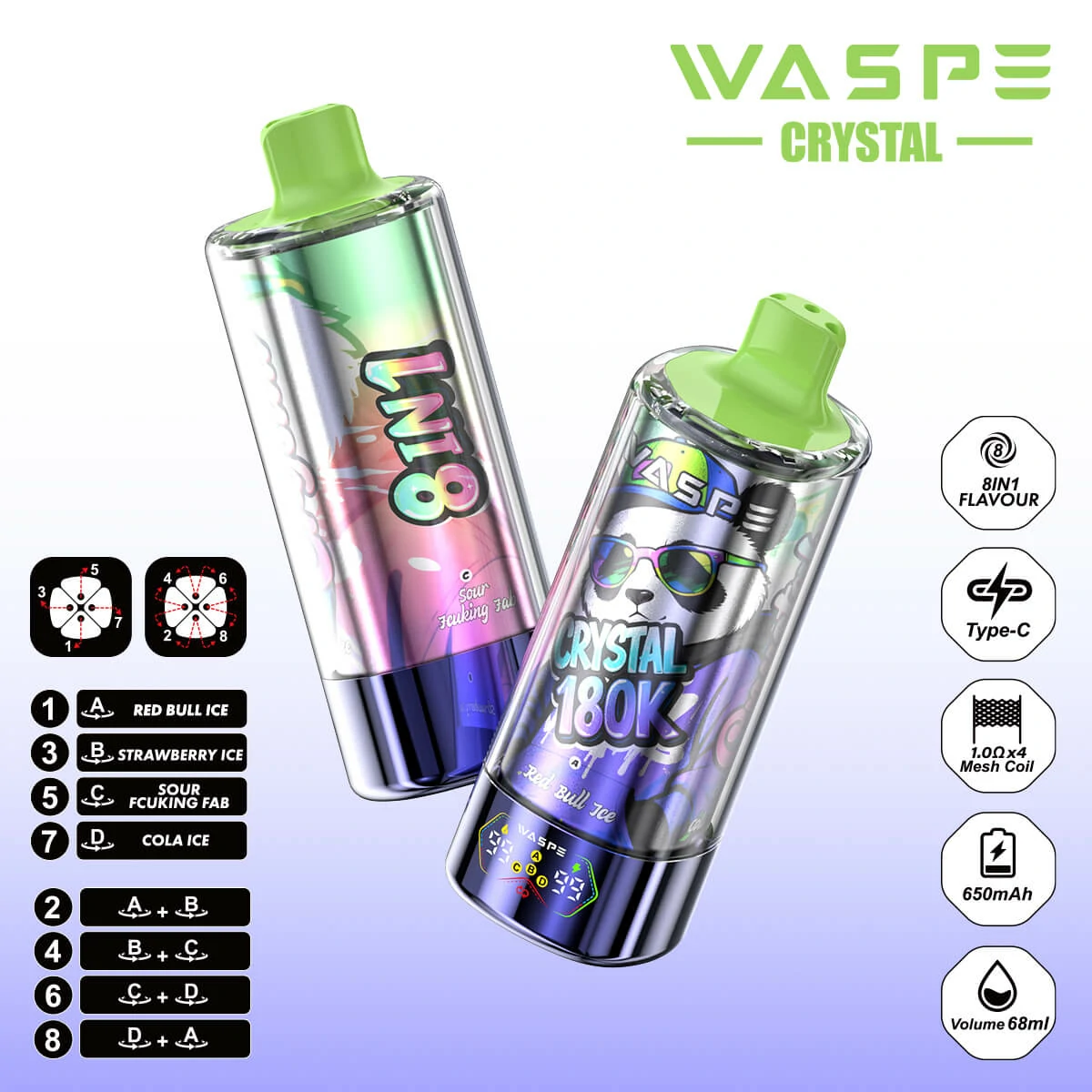WASPE Crystal 180000 180K Bouffées 8-in-1 Vape jetable - image 11