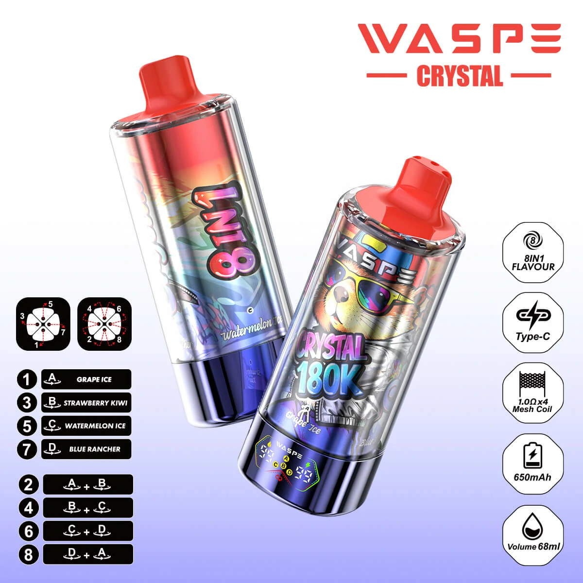 WASPE Crystal 180000 180K Bouffées 8-in-1 Vape jetable - image 10