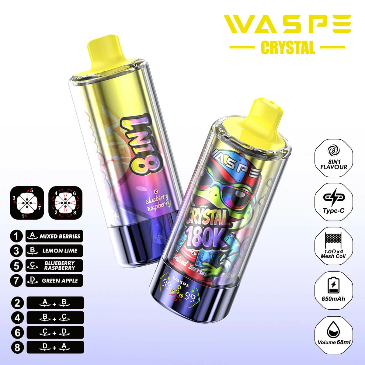 WASPE Crystal 180000 180K Bouffées 8-in-1 Vape jetable - image 6