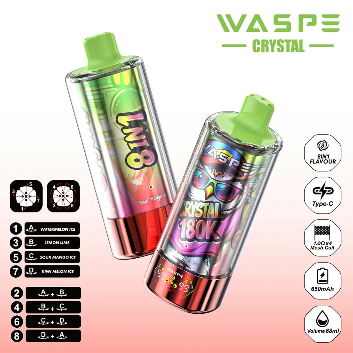 WASPE Crystal 180000 180K Bouffées 8-in-1 Vape jetable - image 9