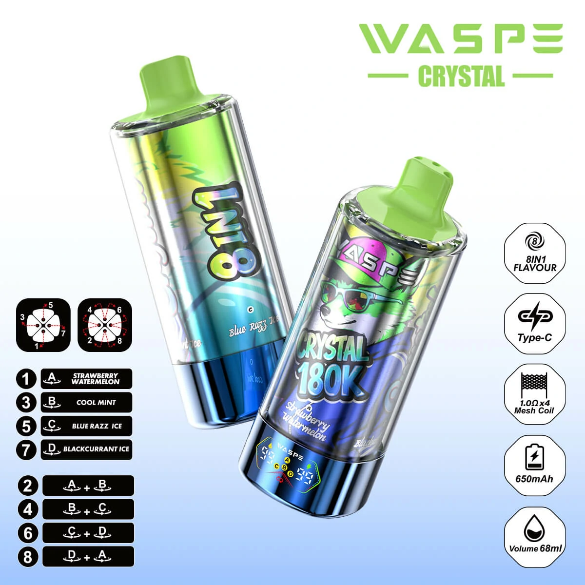 WASPE Crystal 180000 180K Bouffées 8-in-1 Vape jetable - image 7